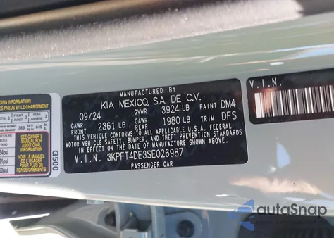 2025 Kia K4 Lx/Lxs z USA, uszkodzony, nr VIN 3KPFT4DE3SE026987